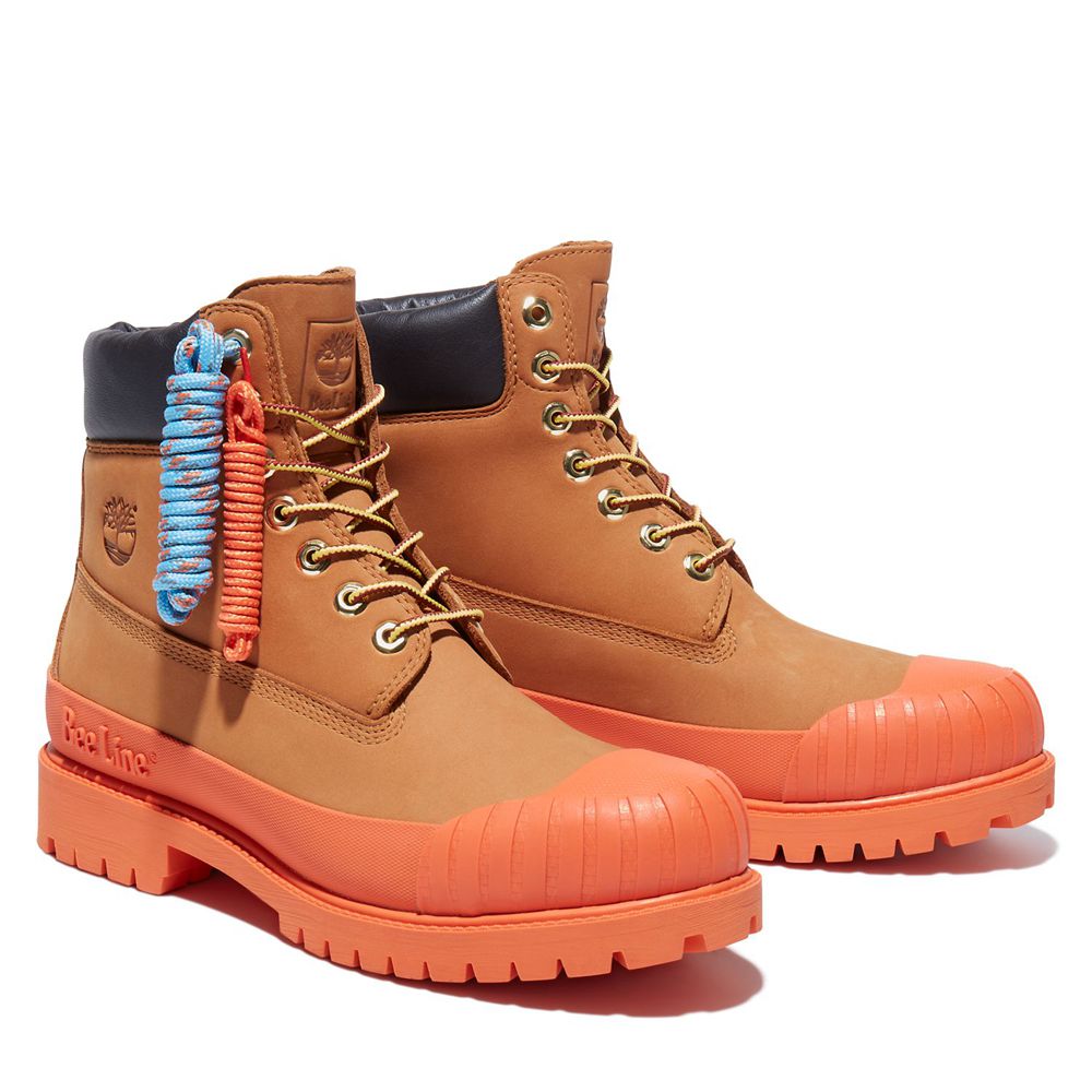 Timberland 6-Inch Μποτακια Ανδρικα Καφε/Πορτοκαλι - Bee Line X Waterproof Rubber Toe - Greece 493567